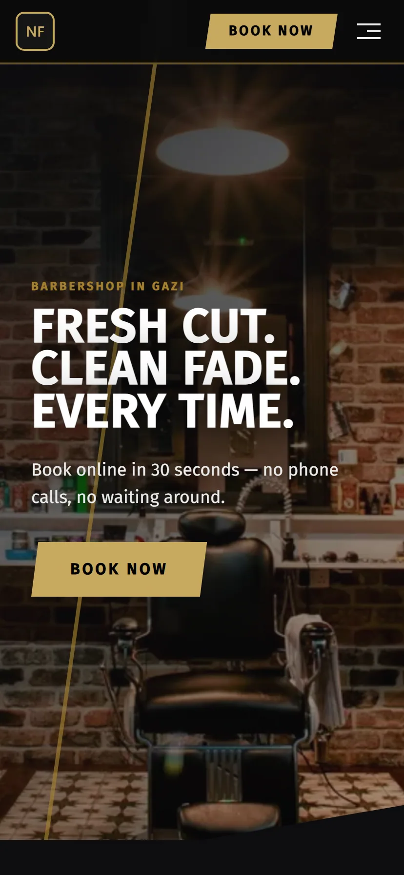A barbershop's Bookora booking site on mobile
